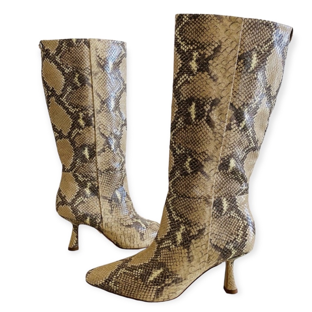 NEW Sam Edelman Samira Boots Heels Knee High Snakeskin Wheat  Beige Size 9.5 Box